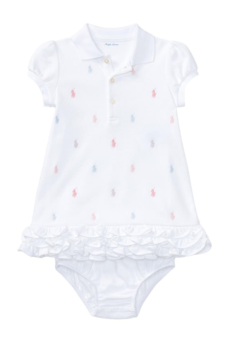 Cupcake Embroidered Polo Dress & Bloomers Set, Main, color, WHITE