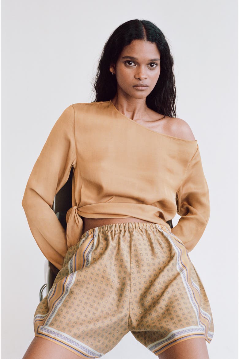 One-shoulder Tie-detail Top, Main, color, Dark beige