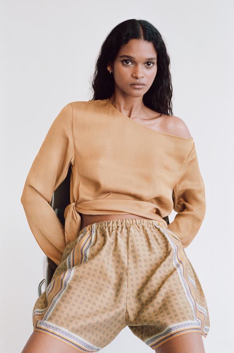 One-shoulder Tie-detail Top