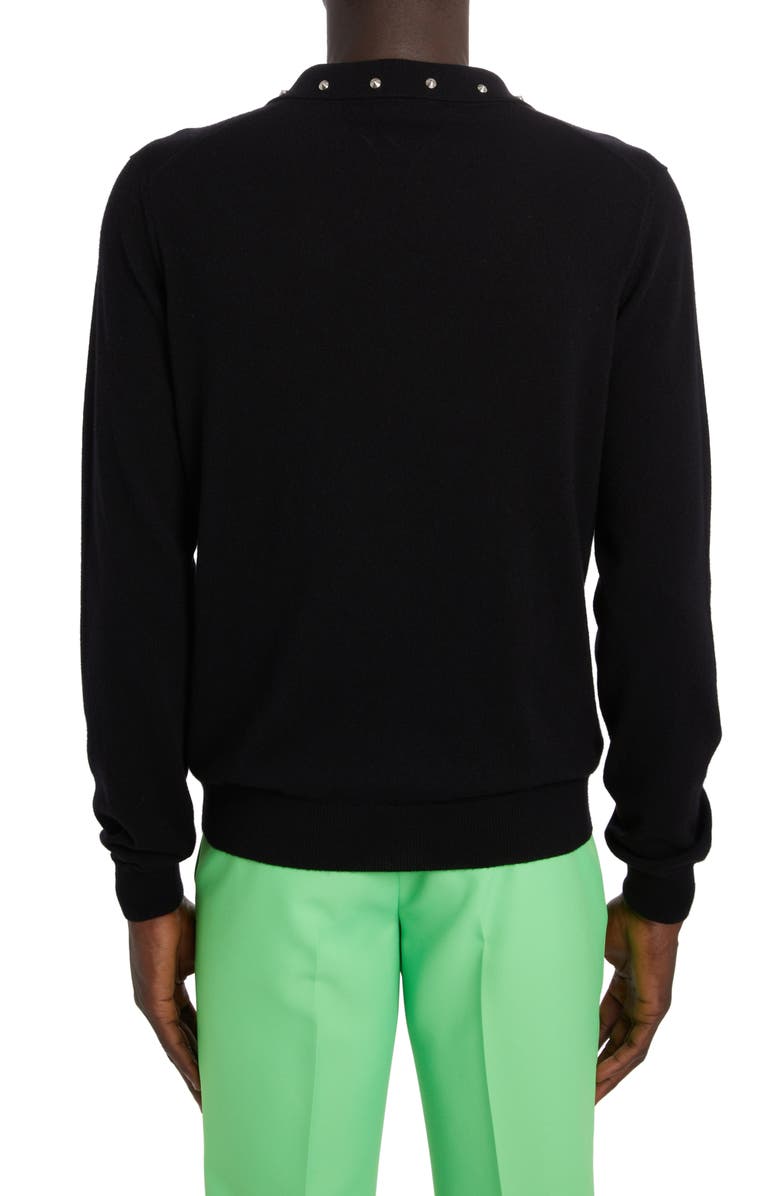 Versace Studded Virgin Wool & Cashmere Polo Sweater, Alternate, color,