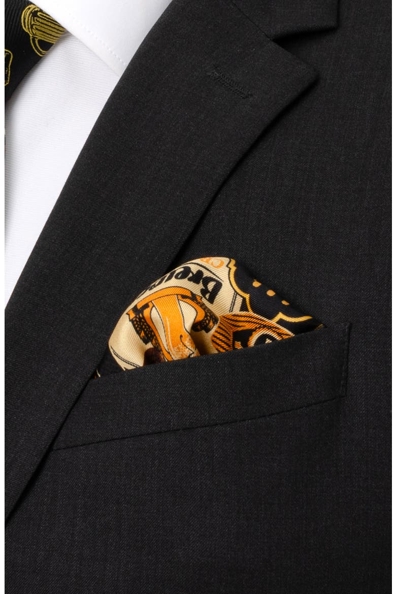 Beer Fan Silk Pocket Square, Alternate, color, BROWN