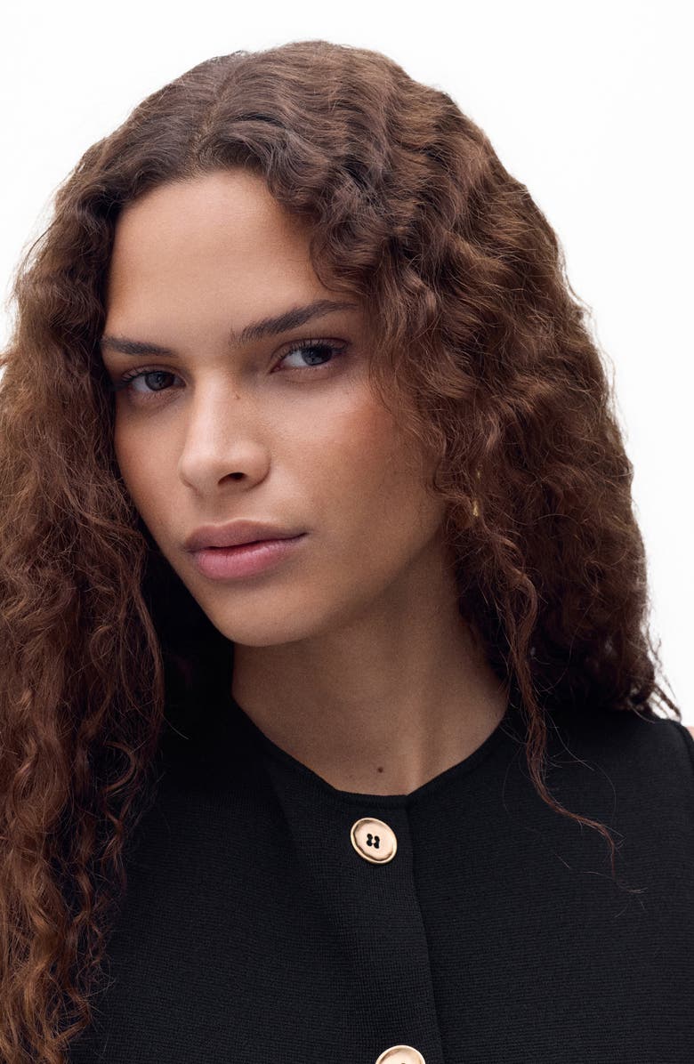 MANGO Button Front Fine Knit Vest, Alternate, color, Black