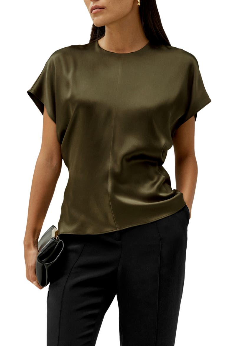 Women's Short Batwing Sleeve Silk Contour Top, Main, color, Pine