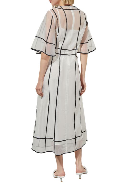 Ming Wang Organza Contrast Stripe A-line Midi Dress In White/black