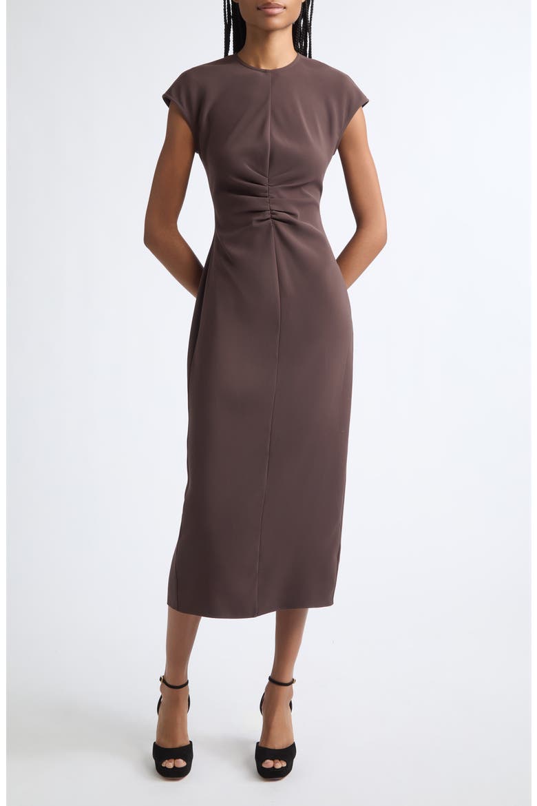 June Ruched Midi Dress, Main, color, ESPRESSO