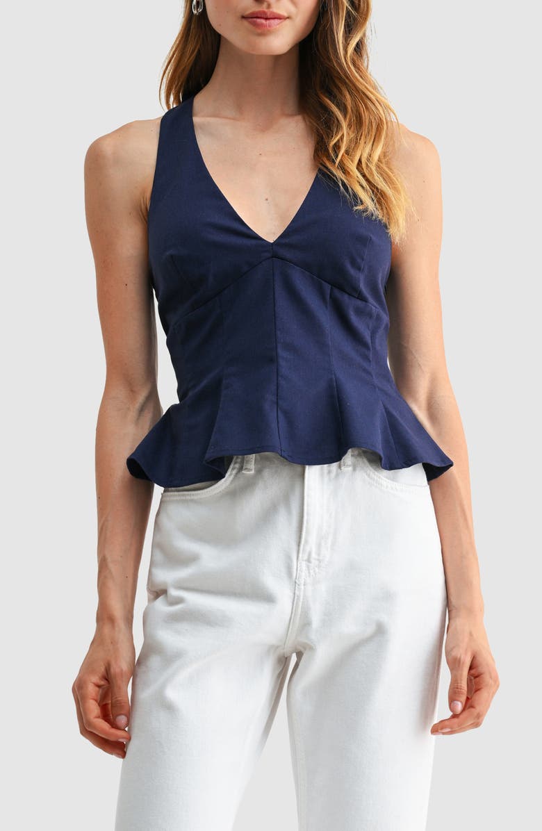 All in Favor Halter Peplum Top, Main, color, Navy