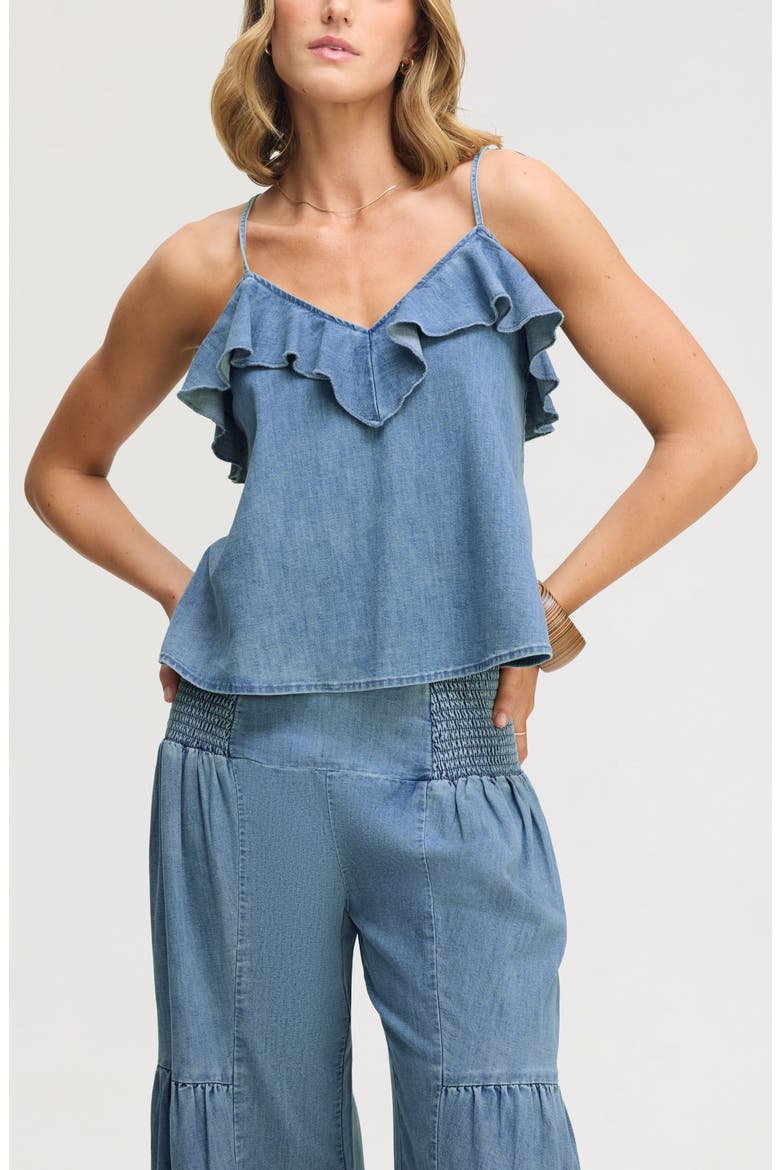 Ruffle Tie Strap Camisole, Main, color, PALOMINO WASH