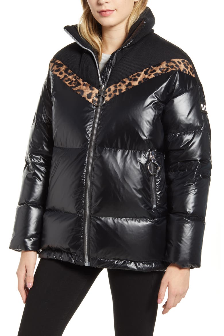 Mixed Media Puffer Jacket, Alternate, color, BLACK