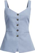 Open Edit Button Front Linen Blend Tank