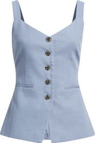 Open Edit Button Front Linen Blend Tank