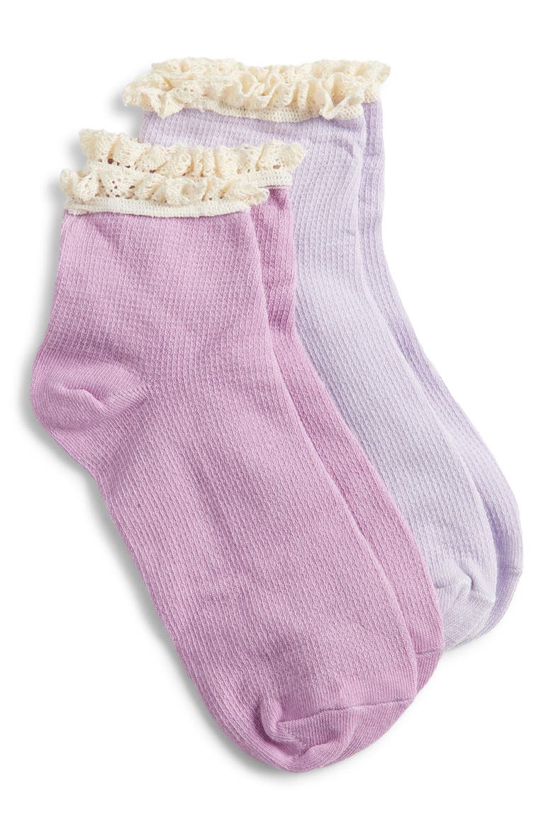 2-Pack Lace Trim Cotton Blend Socks, Main, color, VIOLET HAZE