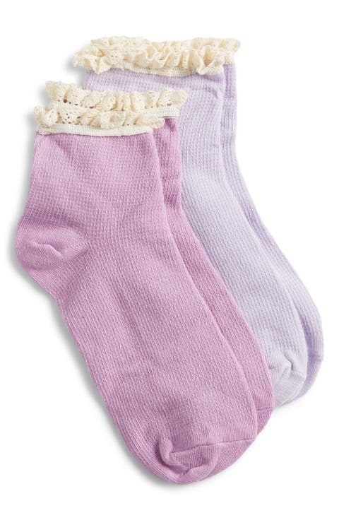 2-Pack Lace Trim Cotton Blend Socks