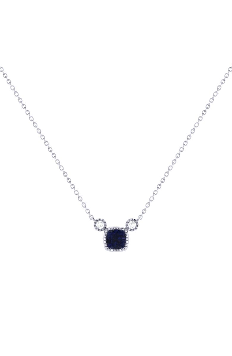 LuvMyJewelry Cushion Cut Sapphire & Diamond 14K Gold Birthstone Necklace, Main, color, 