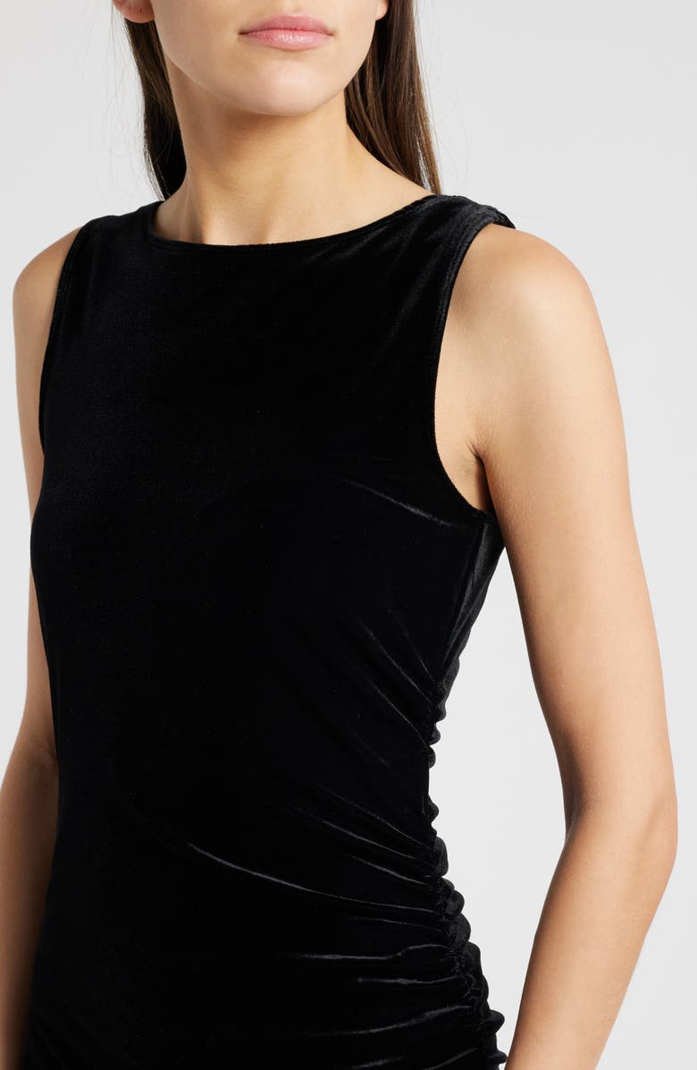 Good American Ruched Stretch Velvet Minidress, Alternate, color, Black001