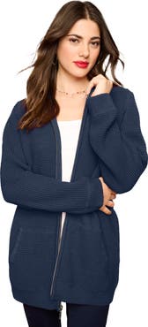 Roaman's Plus Size Waffle Knit Zip-Front Relaxed Hoodie
