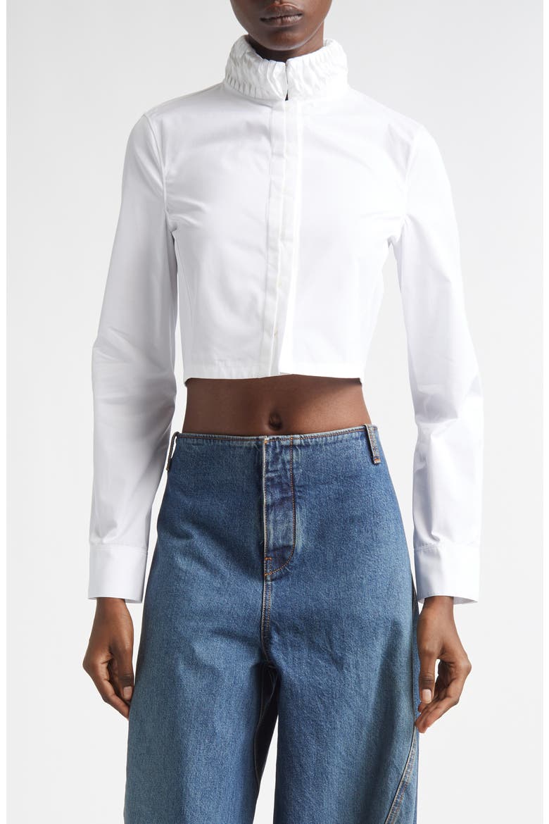 Twisted Detail Crop Poplin Shirt, Main, color, BLANC
