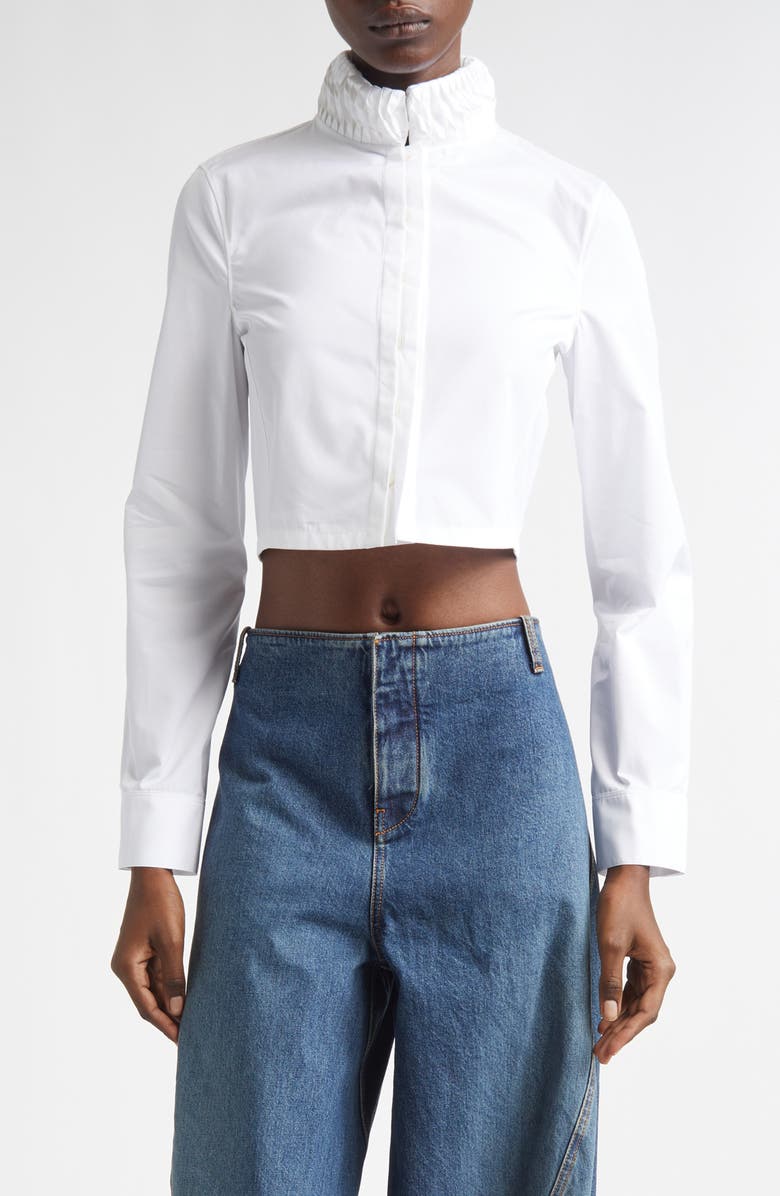 Alaïa Twisted Detail Crop Poplin Shirt, Main, color, Blanc