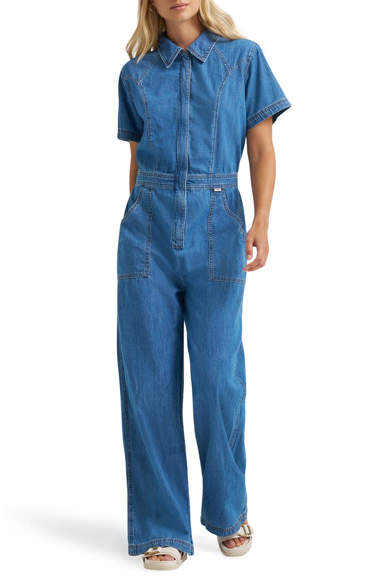 Denim Jumpsuit, Main, color, ENGINE HEAT