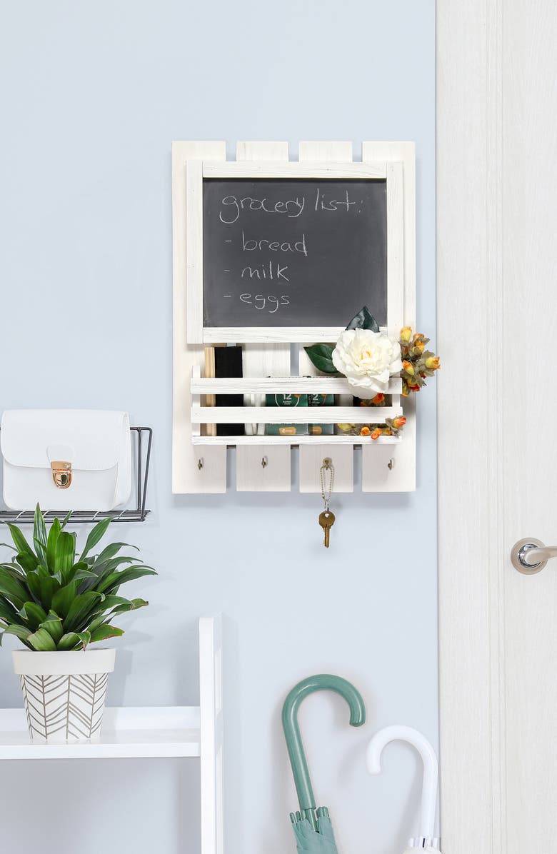 LALIA HOME Chalkboard Sign Key Holder Wall Organizer, Alternate, color, White Wash