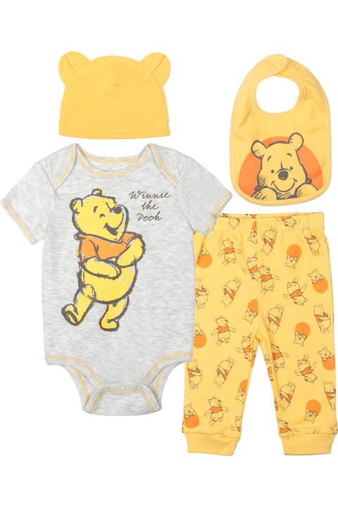 Winnie The Pooh 4-piece Bodysuit Pants Bib And Hat Set (baby)