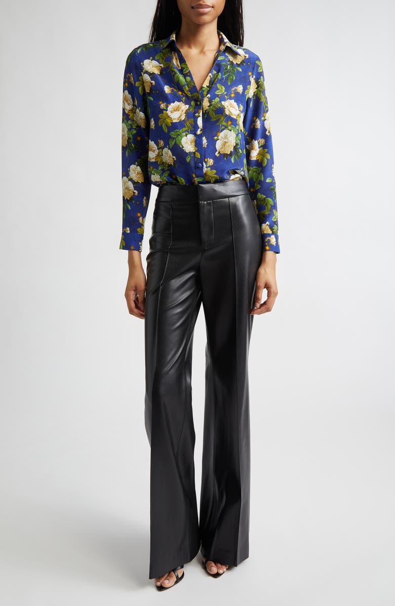 Alice + Olivia Eloise Floral Silk Button-Up Shirt, Alternate, color, Twilight Eden