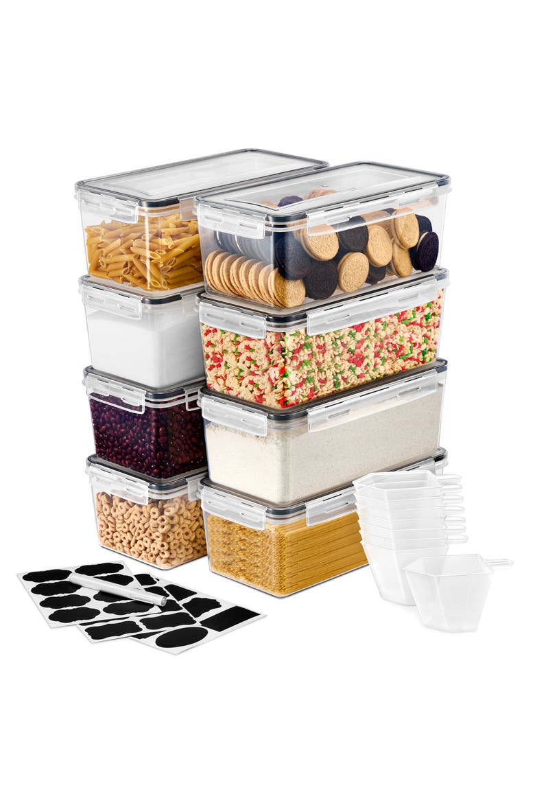 Set of 8 Airtight Food Storage Containers, Alternate, color, CLEAR