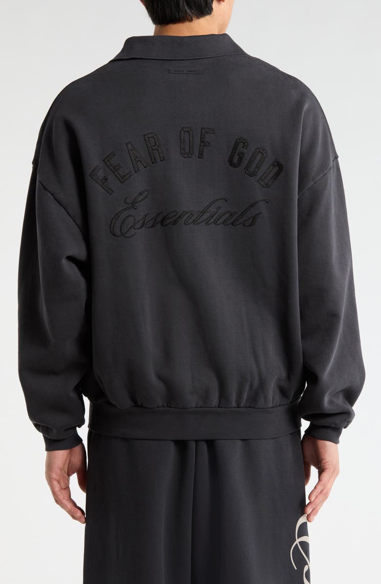 Fear of God Essentials Embroidered Classic Cotton Fleece Polo Sweatshirt, Alternate, color, Vintage Black