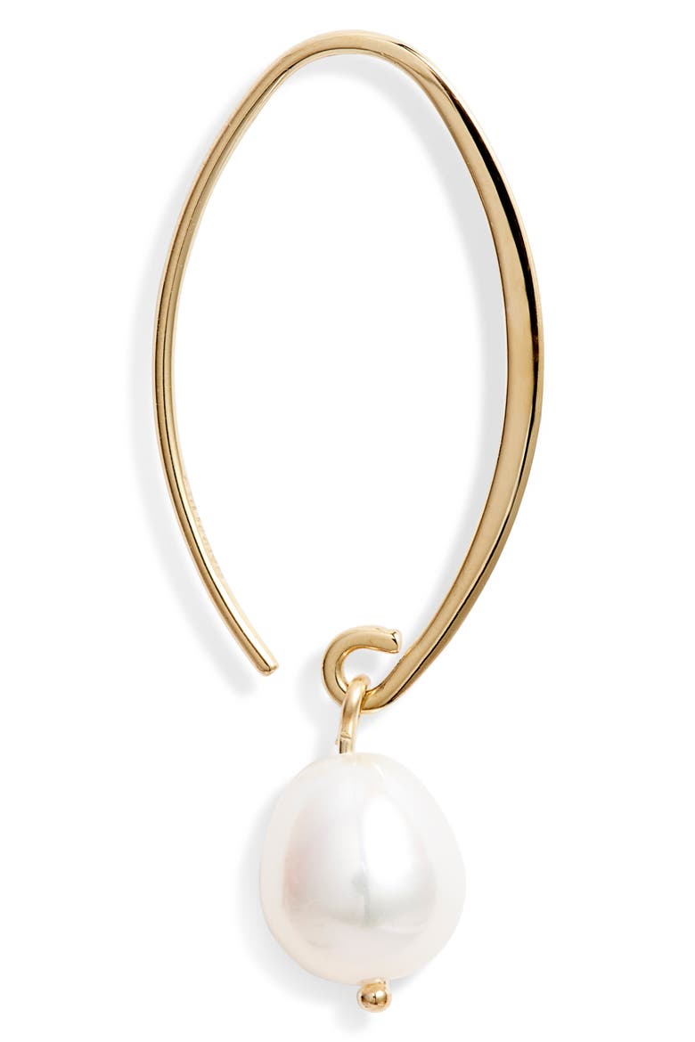 Briolette Gemstone Hoop Earrings, Alternate, color, YELLOW GOLD/ PEARL