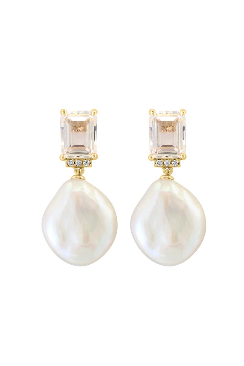 14K Yellow Gold Diamond,White Topaz,Fresh Water Pearl Earrings, Main, color, 14K Gold