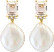 EFFY 14K Yellow Gold Diamond,White Topaz,Fresh Water Pearl Earrings