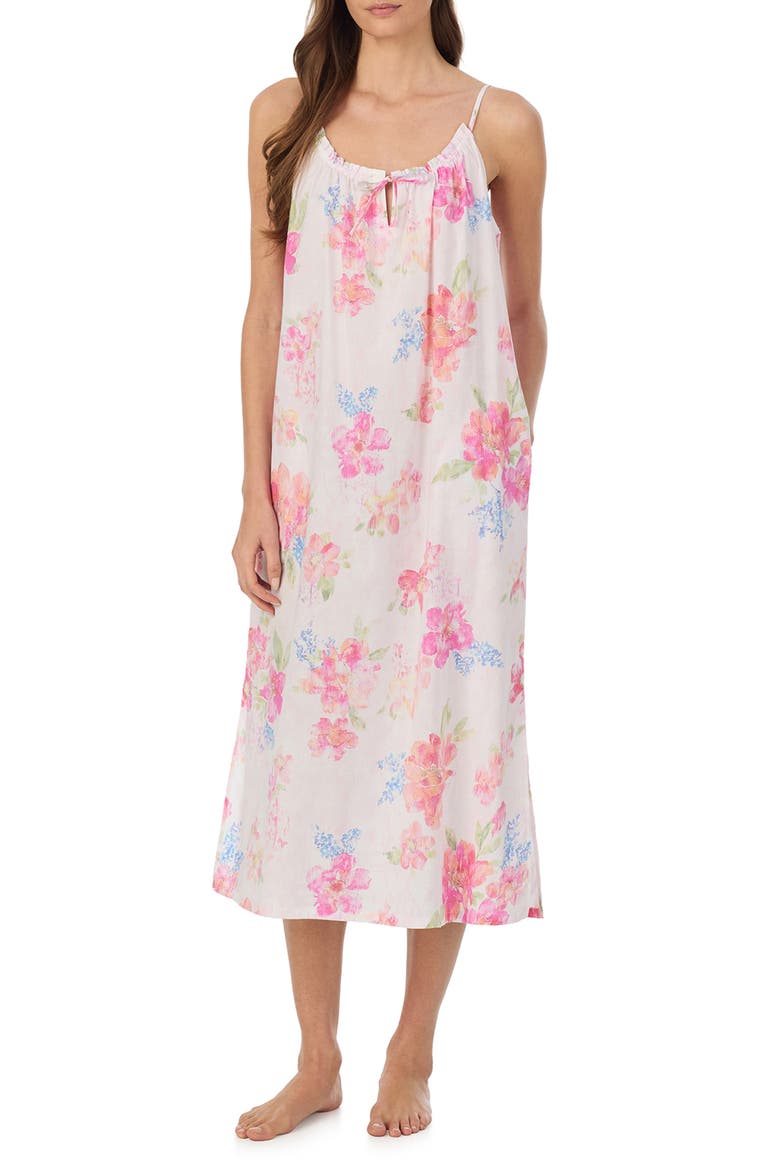Floral Cotton Blend Nightgown, Alternate, color, PINK FL