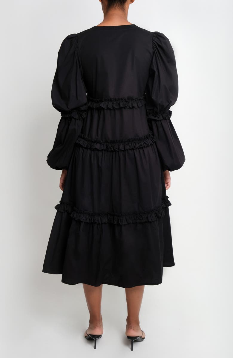 The Lulo Project New Lilies Long Sleeve Stretch Cotton Midi Dress, Alternate, color, Black