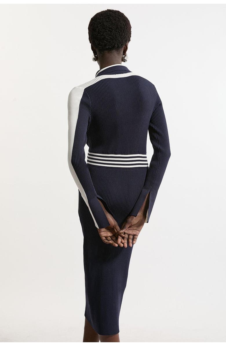 Karen Millen Rib Knit Polo Zip Up Midi Dress, Alternate, color, Navy
