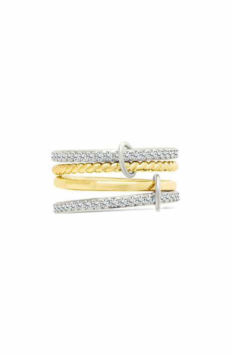 Sterling Forever Asta Cubic Zirconia Link Stacked Ring