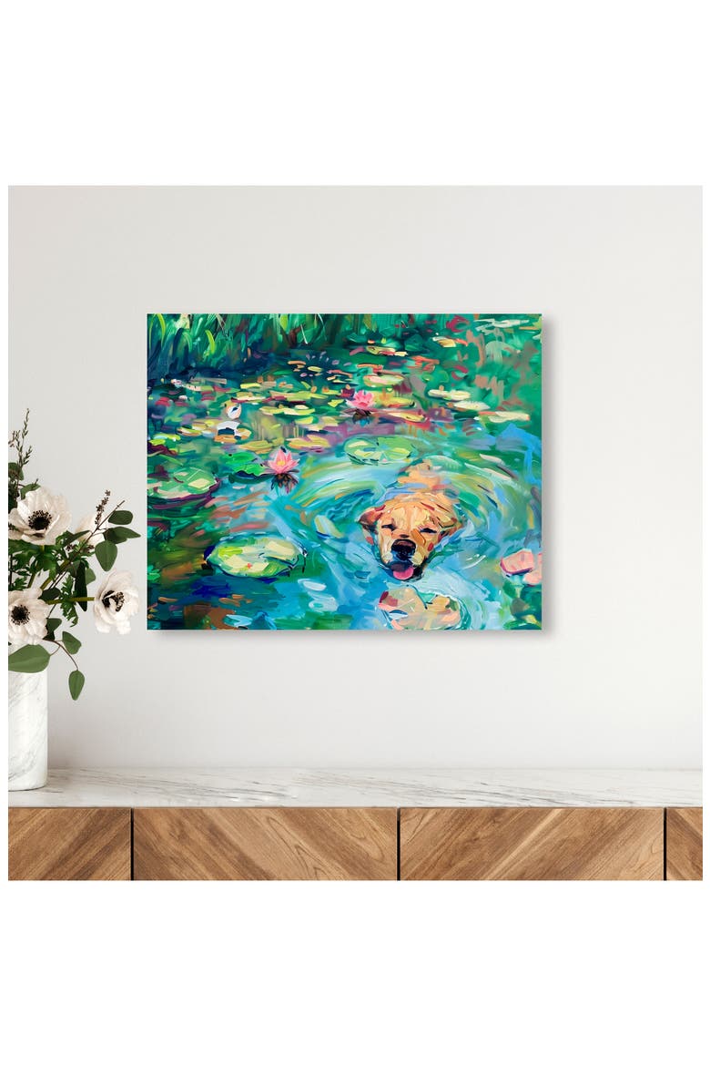Lily Pad Dog Canvas Wall Art, Alternate, color, GREEN