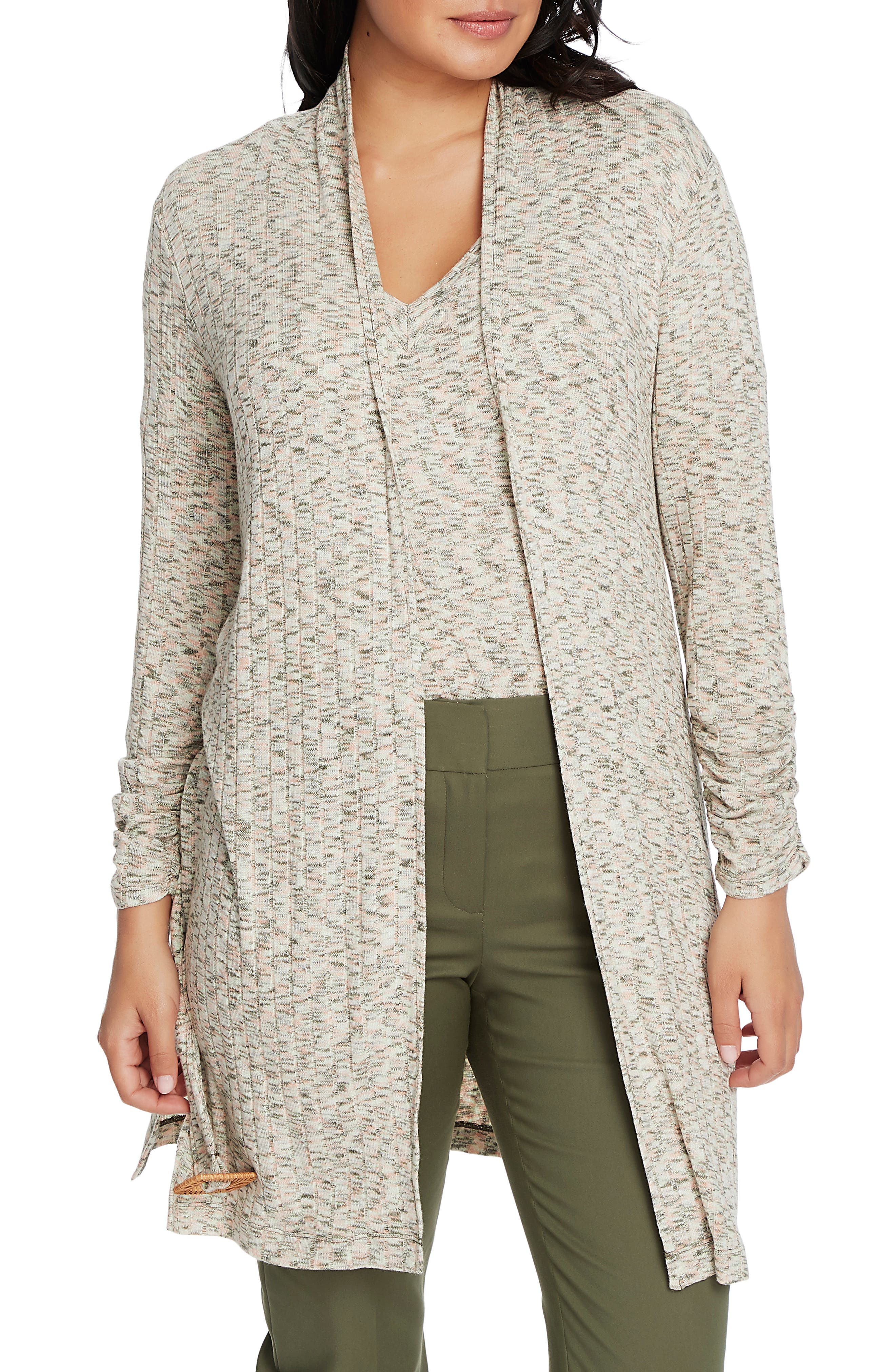 Jaspe Ribbed Belted Long Cardigan