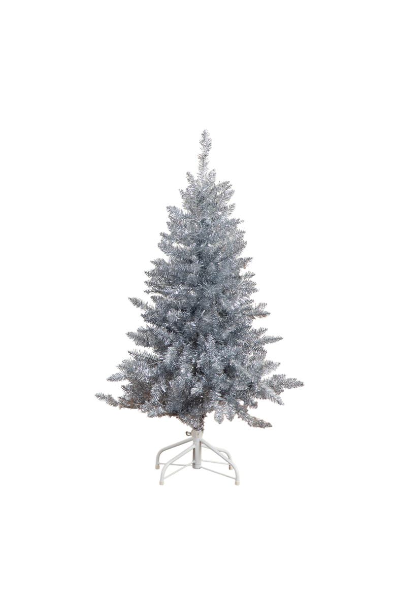 NEARLY NATURAL 4-ft Artificial Silver Christmas Tree with 130 Cool White LED Lights, Main, color, Silver
