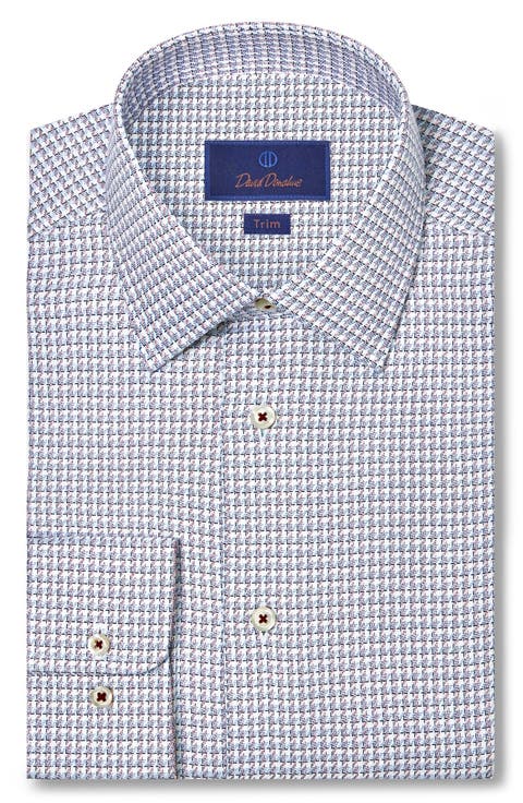 Trim Fit Jaspé Check Twill Cotton Dress Shirt