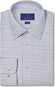 David Donahue Trim Fit Jaspé Check Twill Cotton Dress Shirt