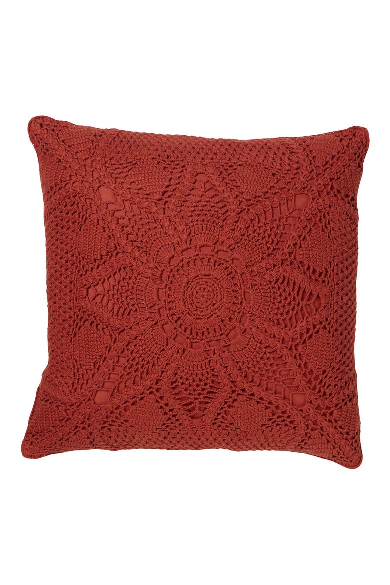 Olivia Crocheted Accent Pillow, Main, color, WARM RED