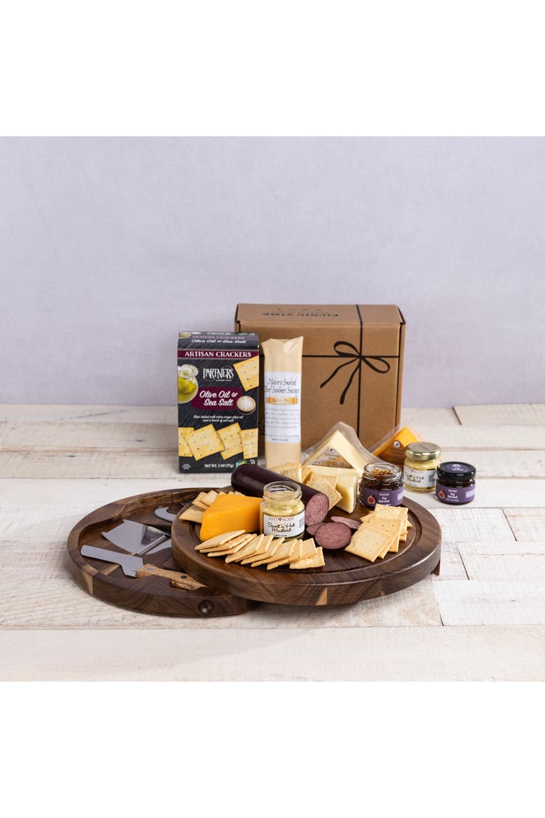 Acacia Circo Cheese Board with Gourmet Gift Pack, Alternate, color, Acacia Wood