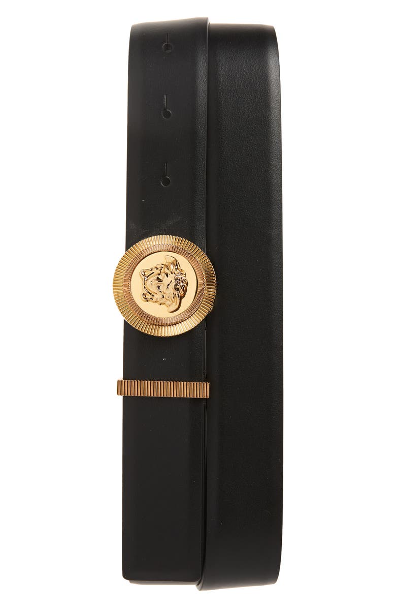 Versace Biggie Medusa Leather Belt, Main, color, Black/ Versace Gold