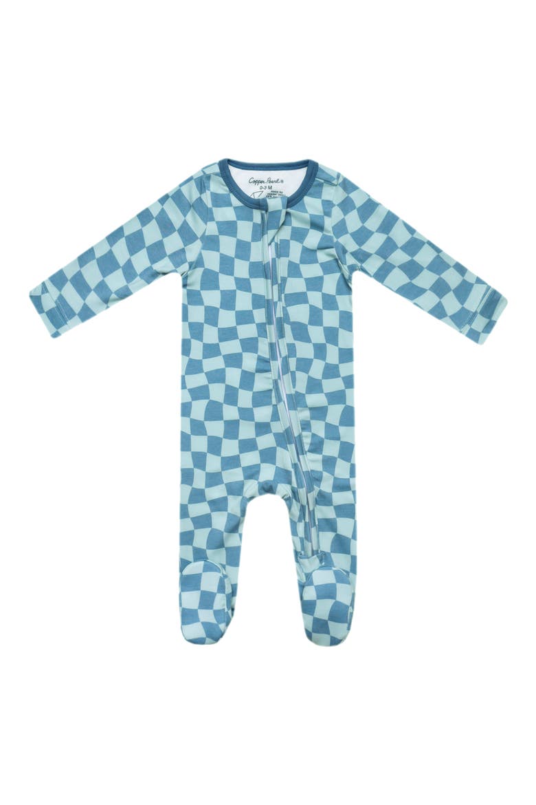 Miles Check Zip-Up Footie, Main, color, BLUE