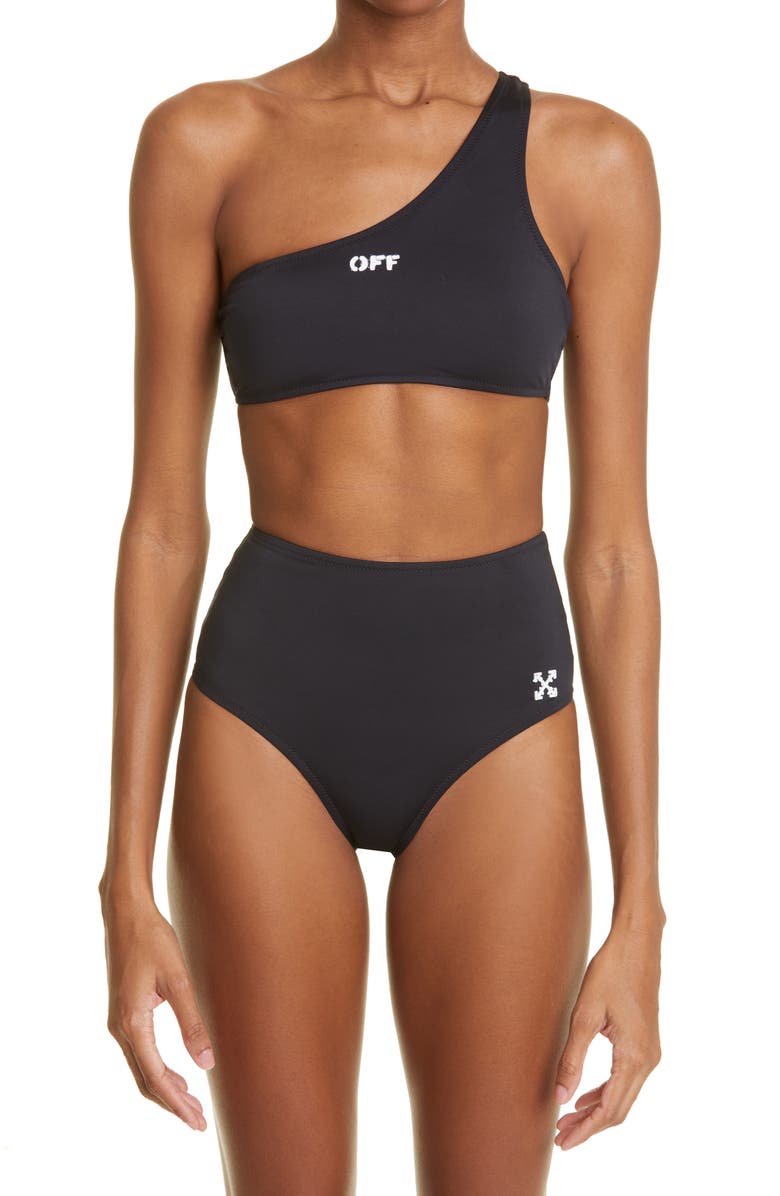 Off-White Logo One-Shoulder Two-Piece Swimsuit, Main, color, 