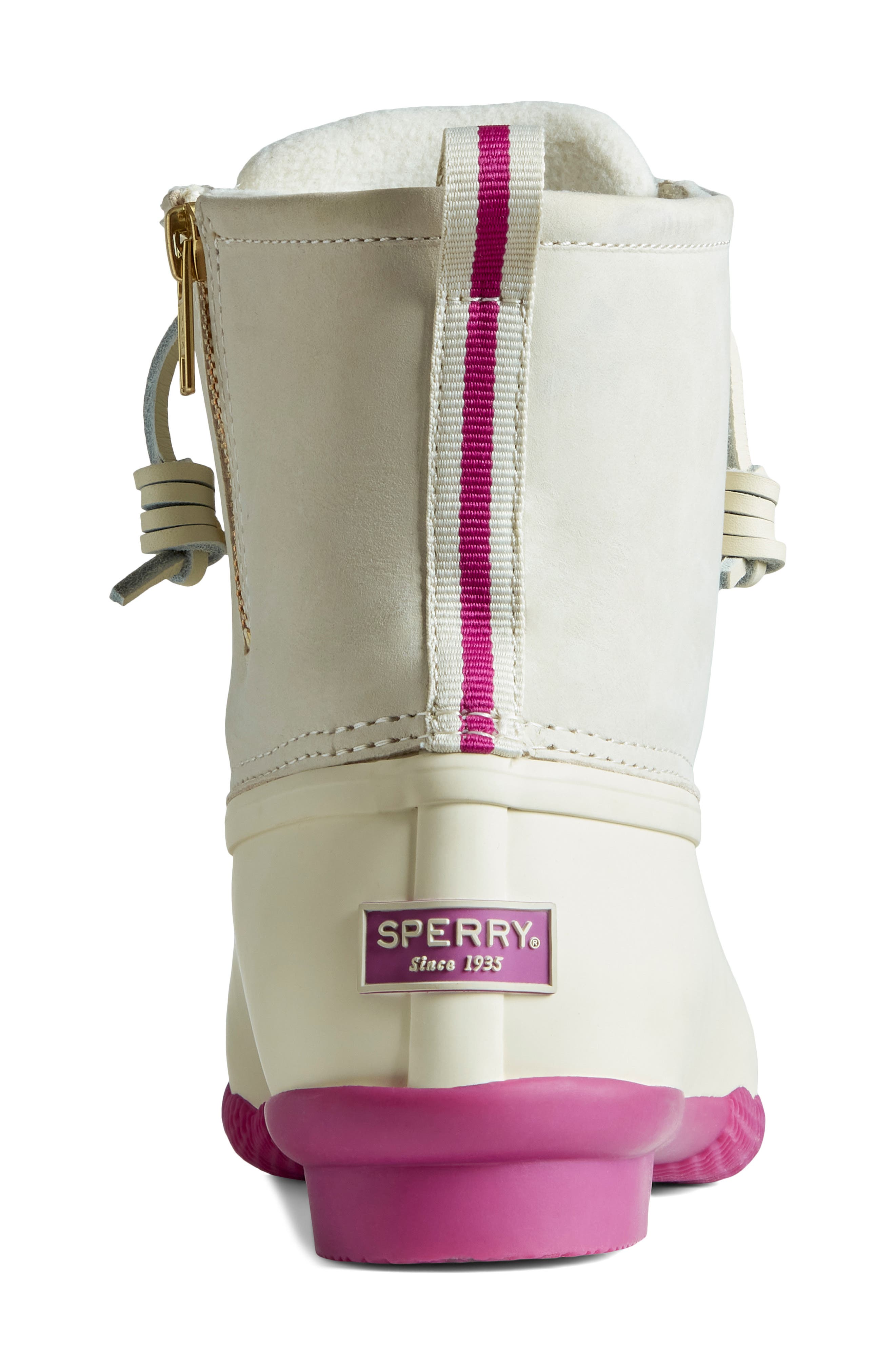 Sperry Saltwater Waterproof Rain Boot, Alternate, color, IVORY/ PINK LEATHER