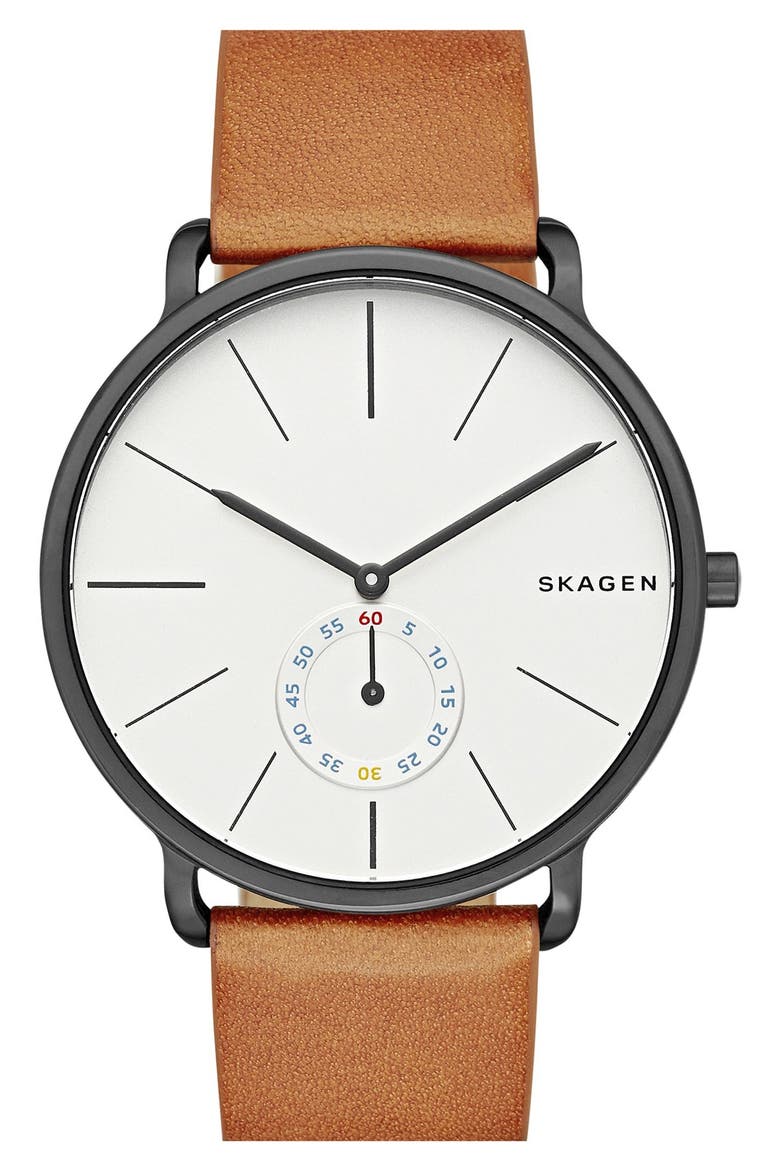 Hagen Leather Strap Watch, 40mm, Main, color, BROWN/ BLACK/ WHITE