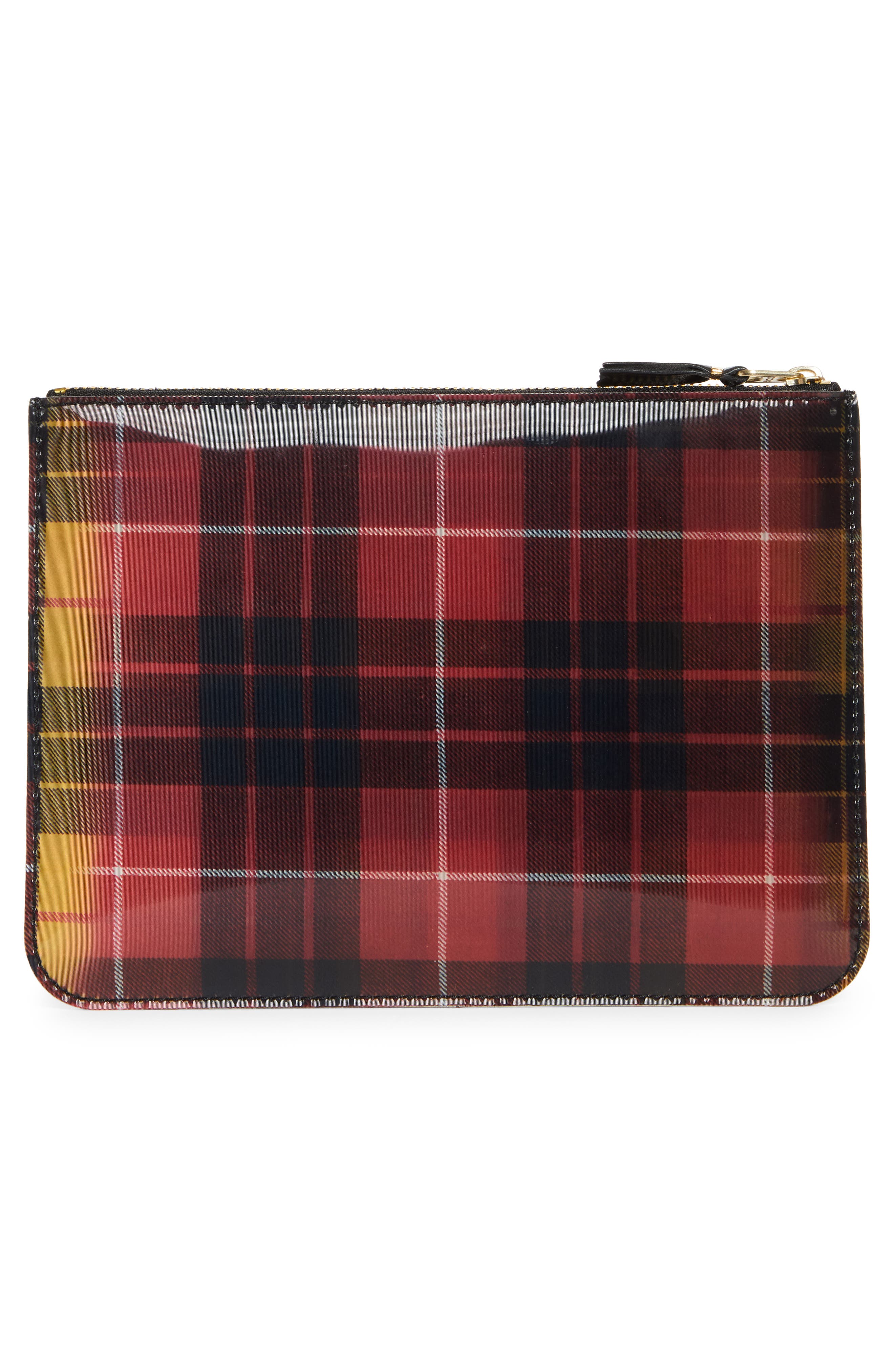 Comme des Garçons Wallets Large Lenticular Tartan Coated Leather Zip Pouch, Alternate, color, Red/ Yellow