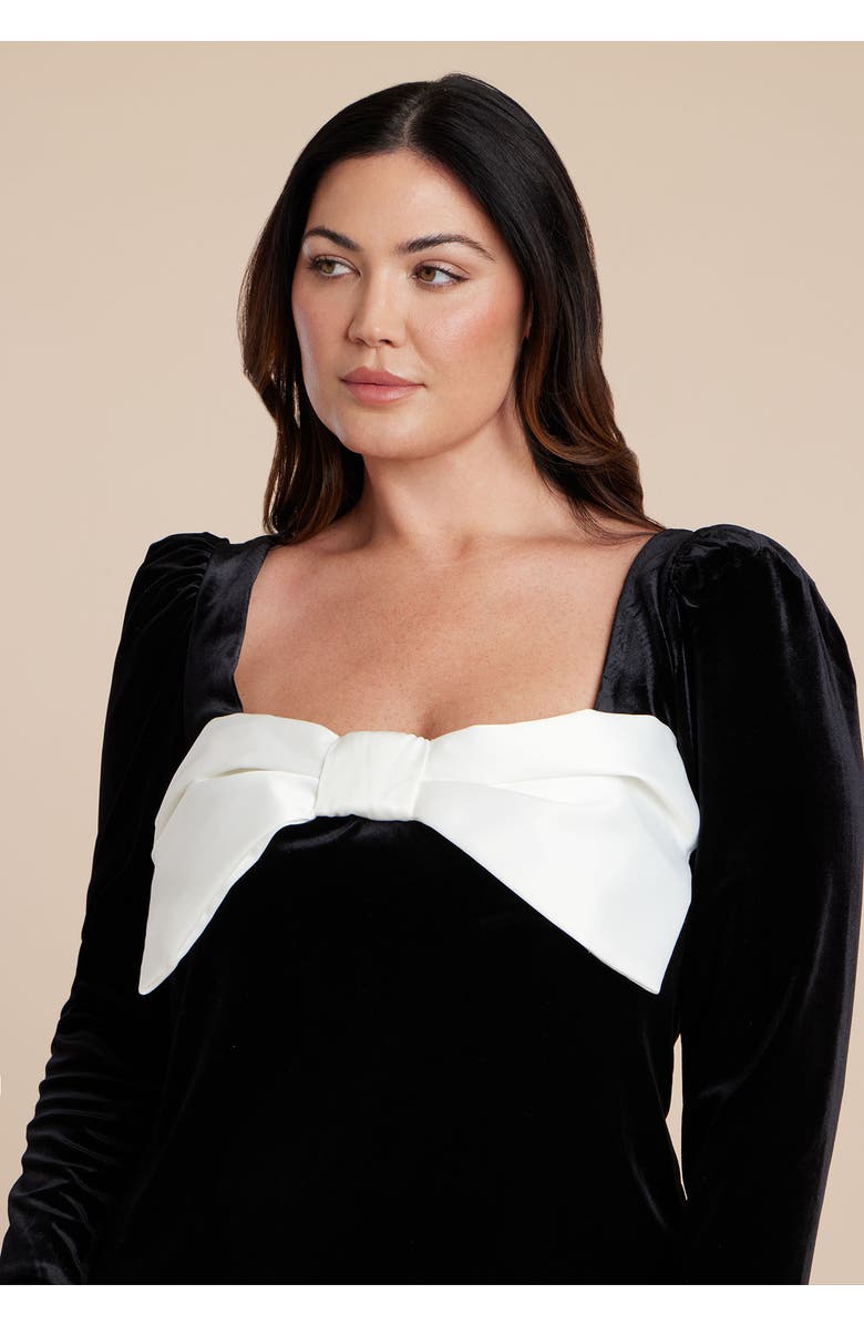 ELOQUII Velvet Maxi Dress With Bow, Alternate, color, Black Onyx