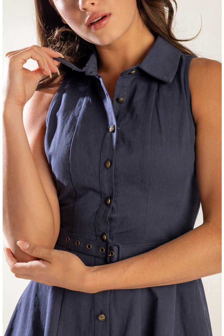 Solid Sleeveless Cotton Fit & Flare Shirtdress, Alternate, color, NAVY