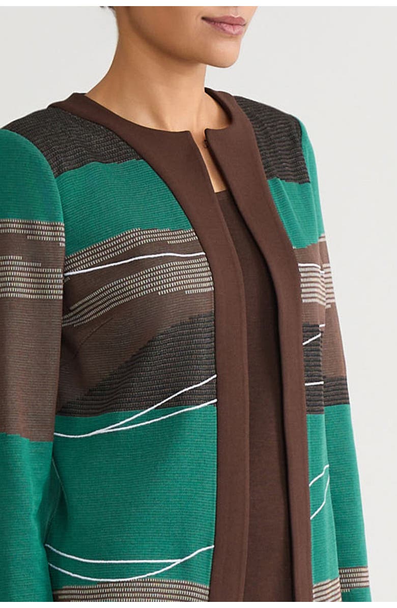 Ming Wang Heritage Embroidered Landscape Jacquard Knit Jacket, Alternate, color, Everest/Dark Umber/Black/Ivory
